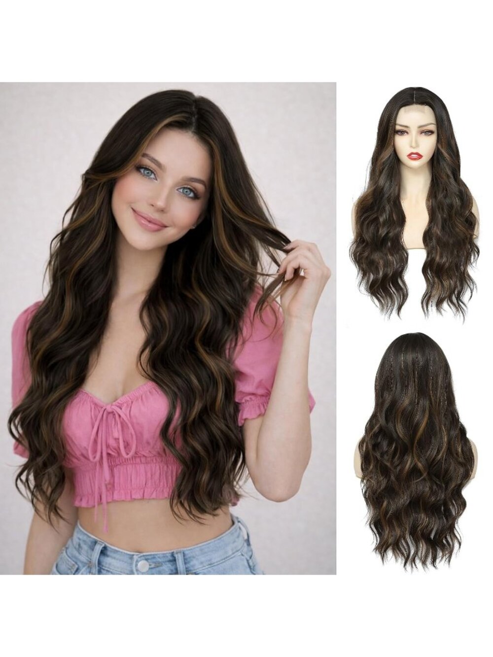 Women's Caramel Brownie 26 Inch Natural Looking Heat Resistant Long Wavy Wigs